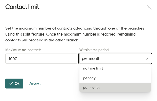 Contact limit split screenshot