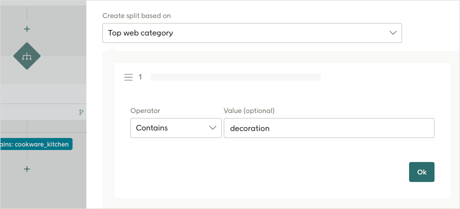 Create a value split based on top web category example