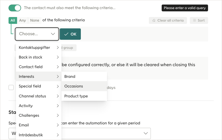 Contact attributes in the filter example