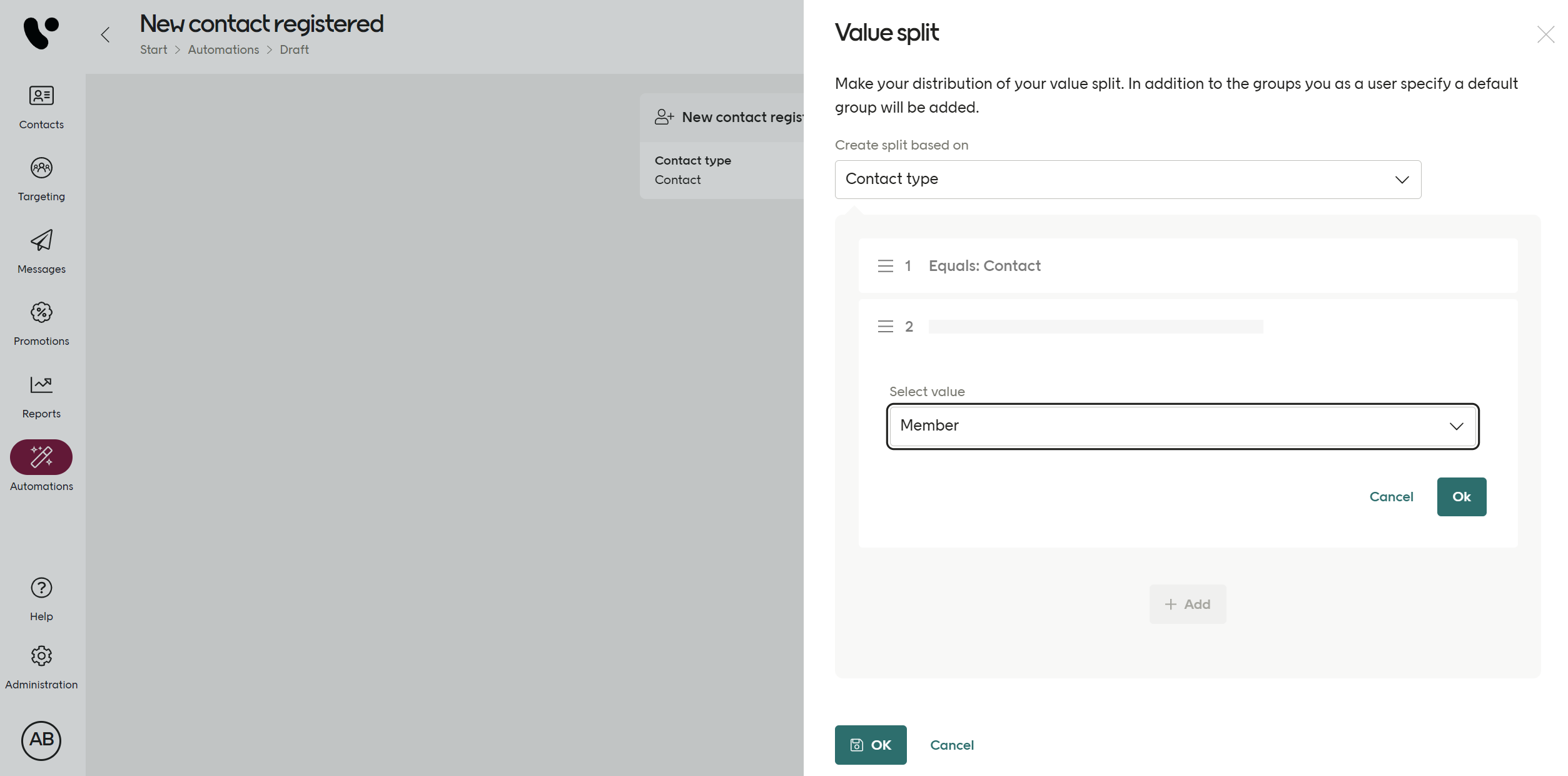 Value split drop down screenshot