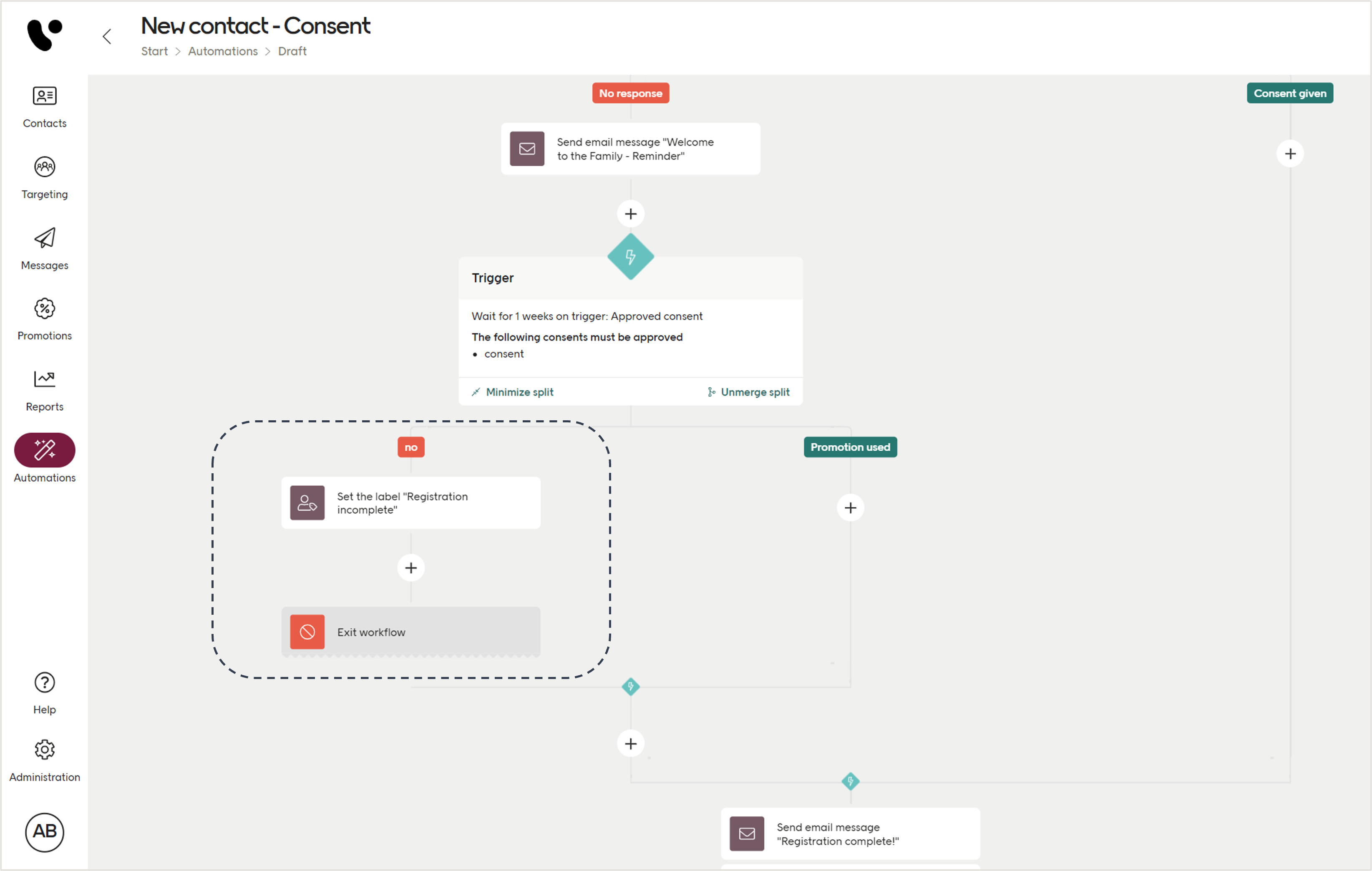 Exit automation example screenshot