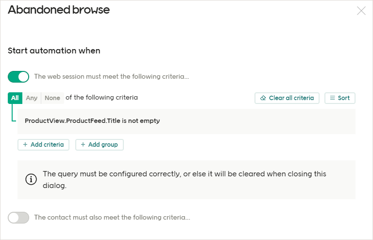 Abandoned browse settings