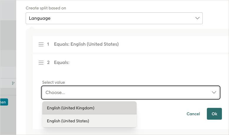 Create a value split based on language