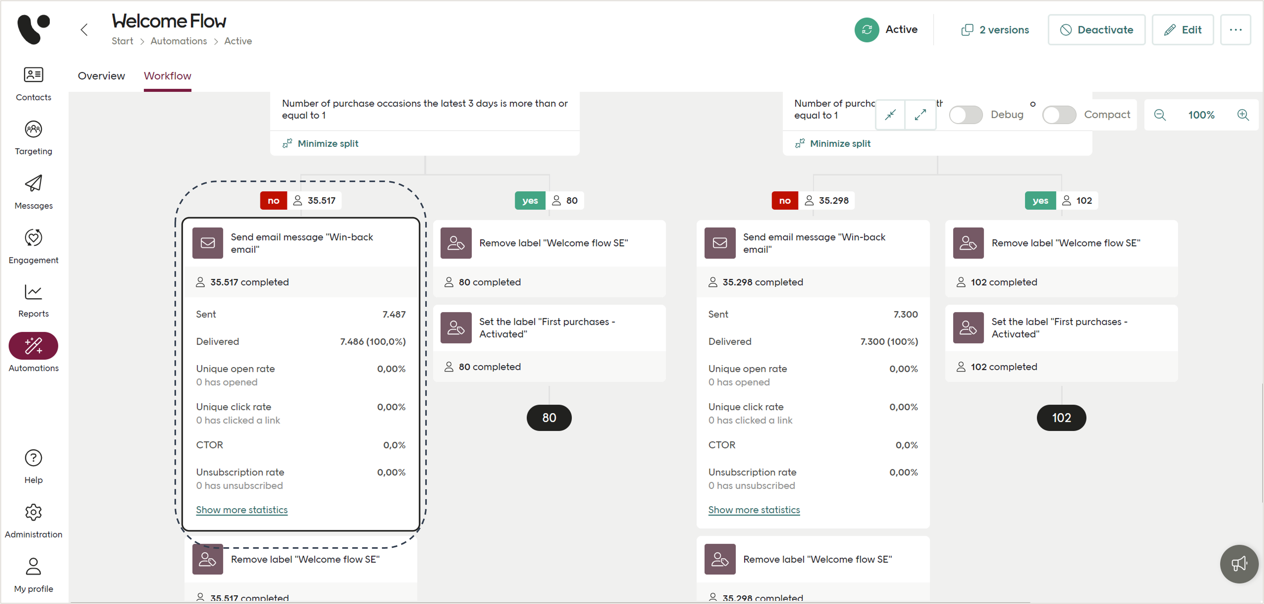 Highlighted message within the automation