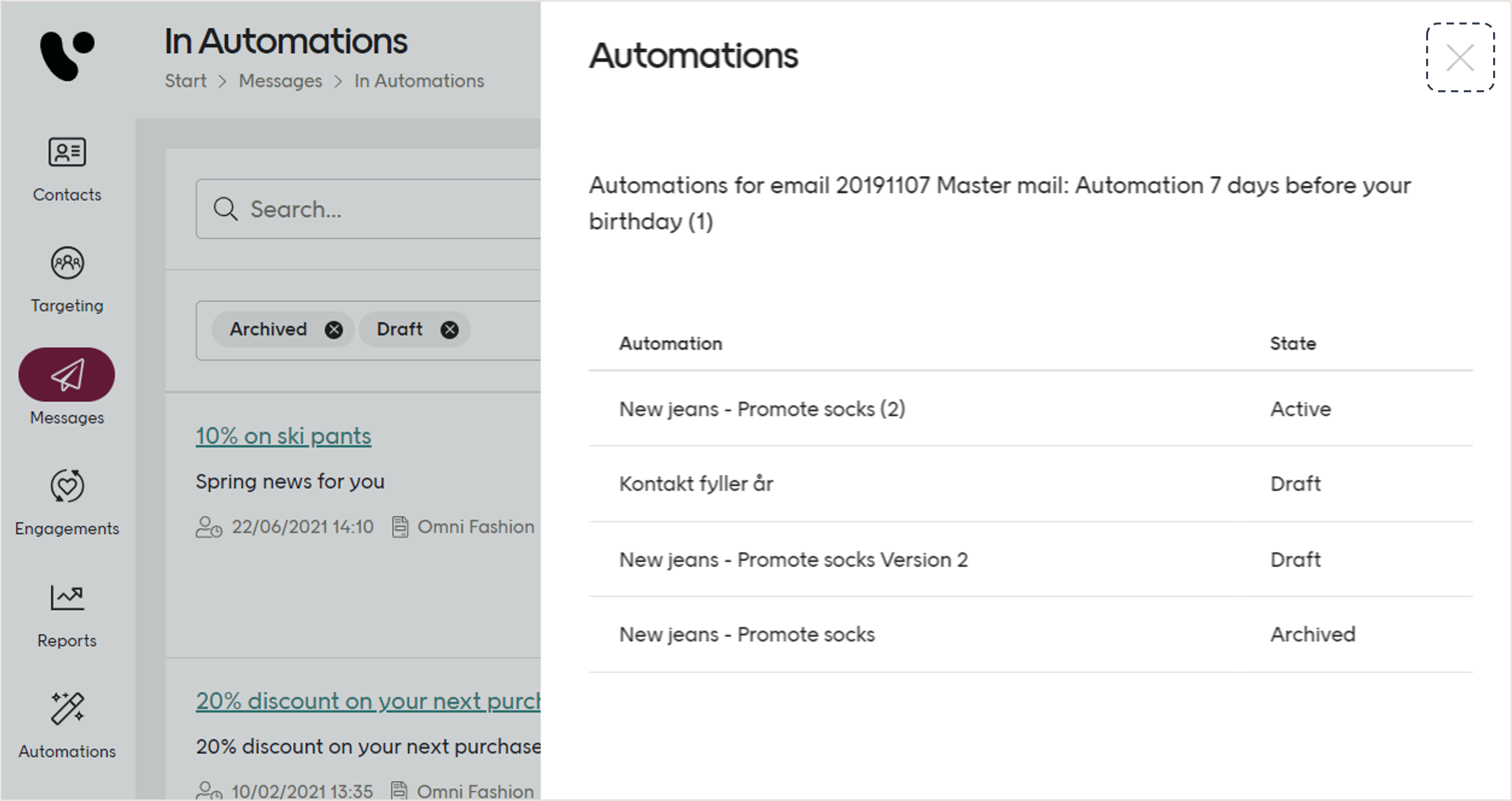 Close to return to the email list