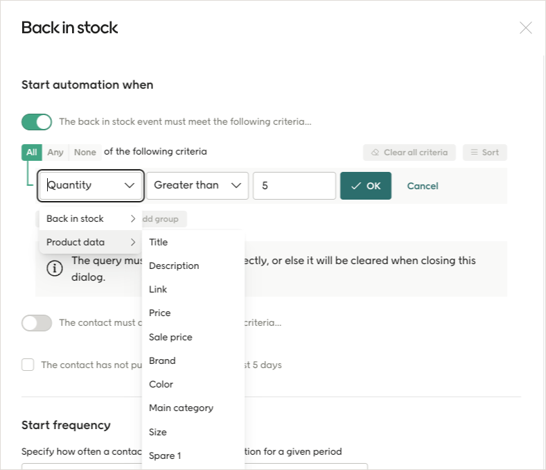 Back in stock trigger example