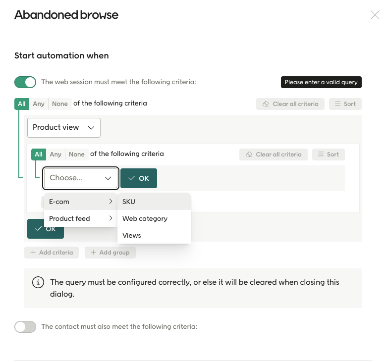 SKU in segmentation for an abandoned browse automation 