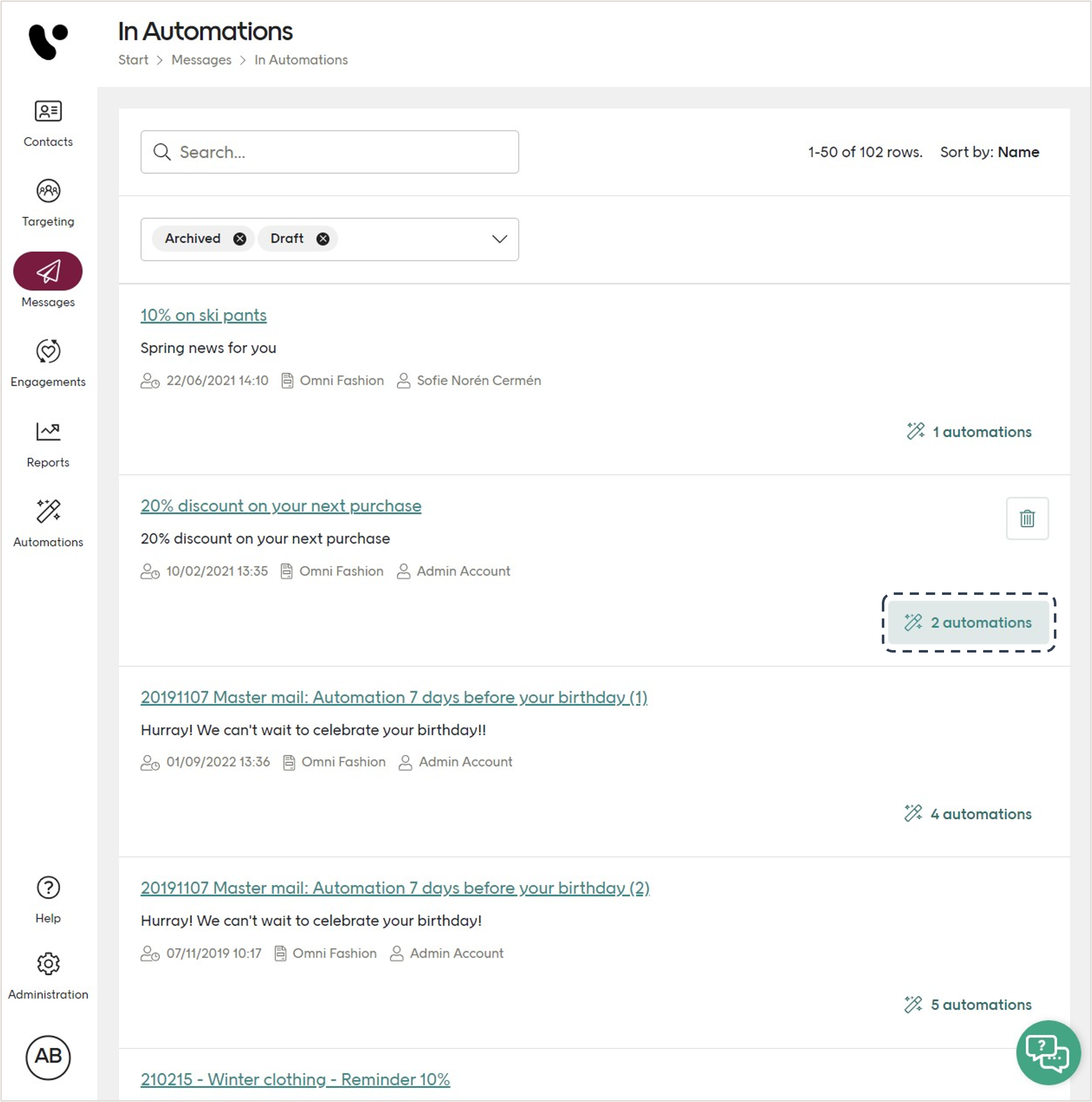 Automations view with button highlighted