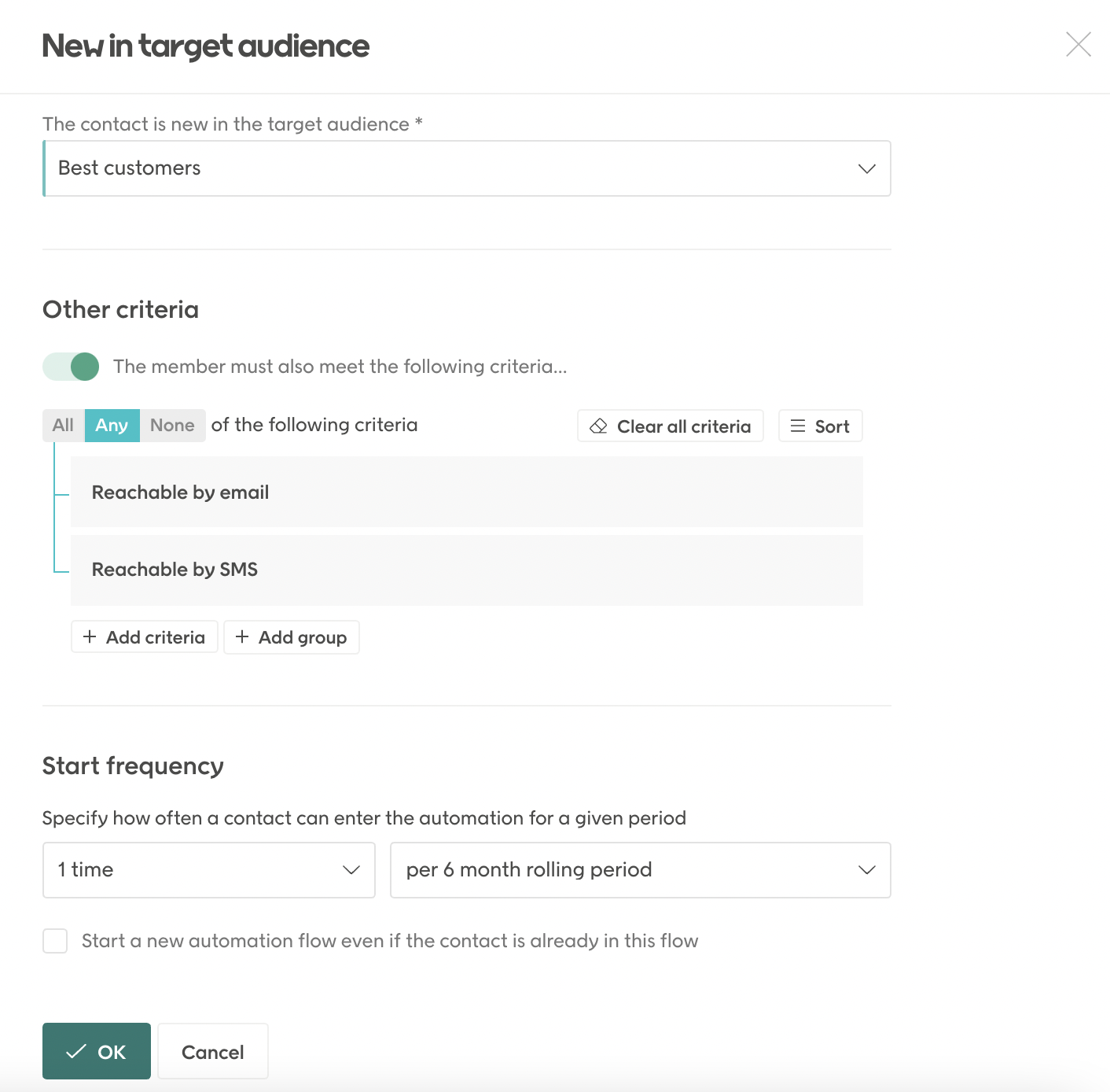 New in target audience automation settings