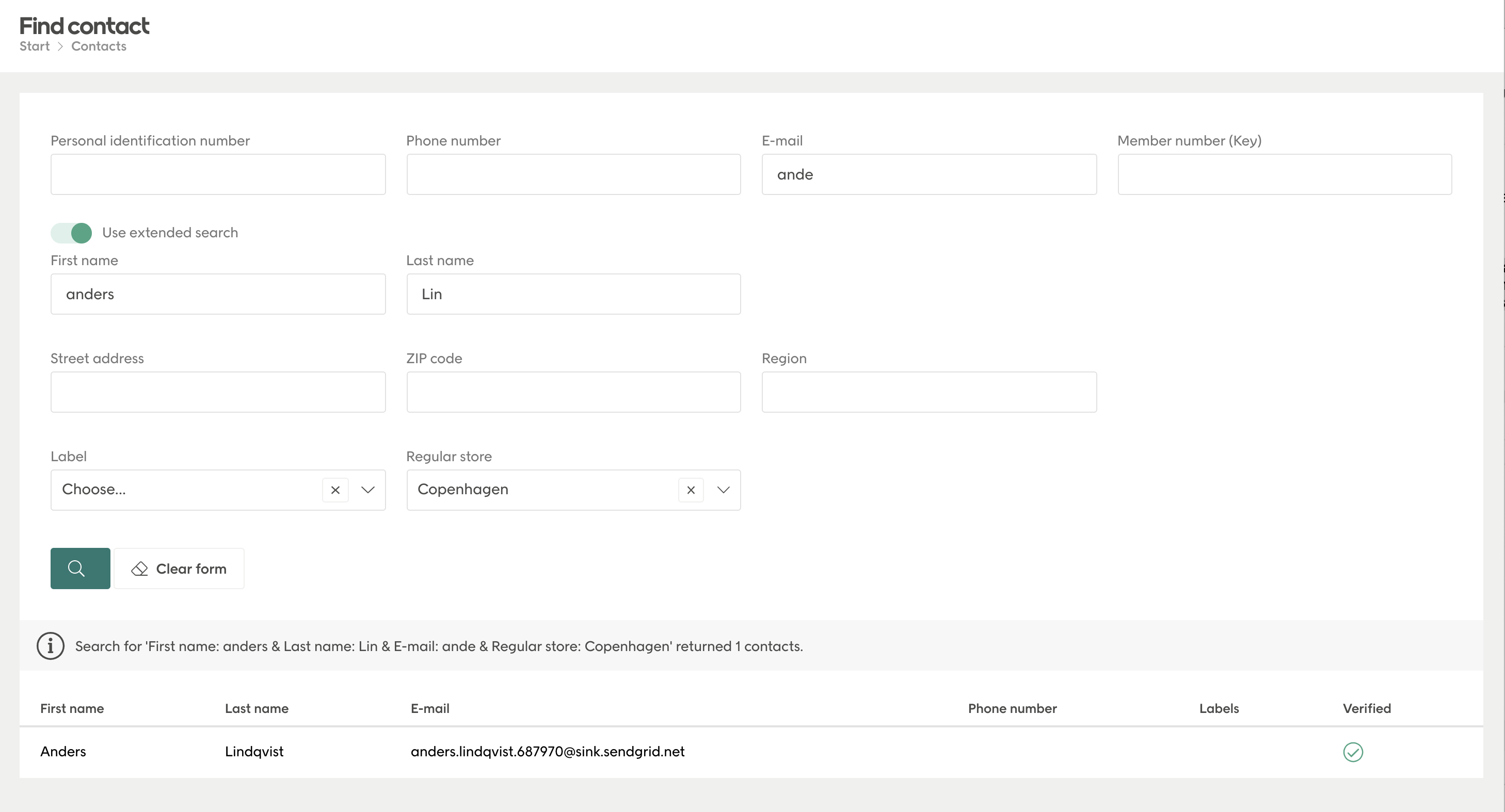 Extended search dialog