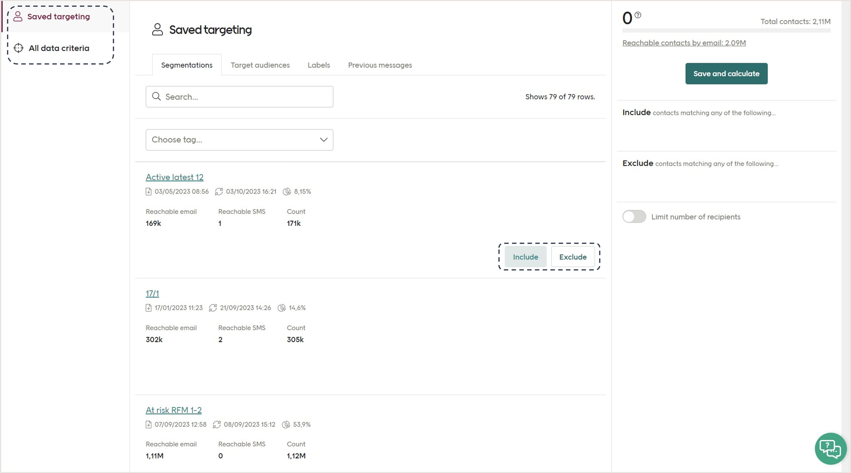Email recipients dialog