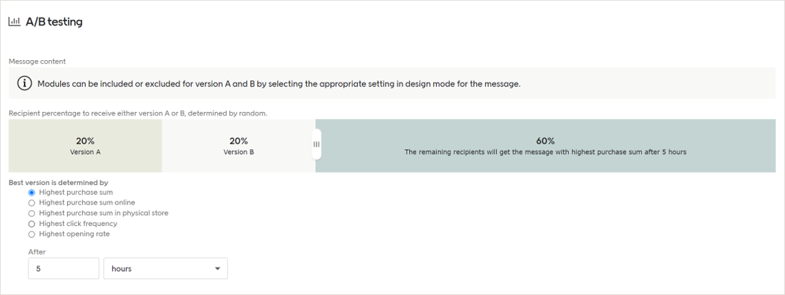 A/B testing settings