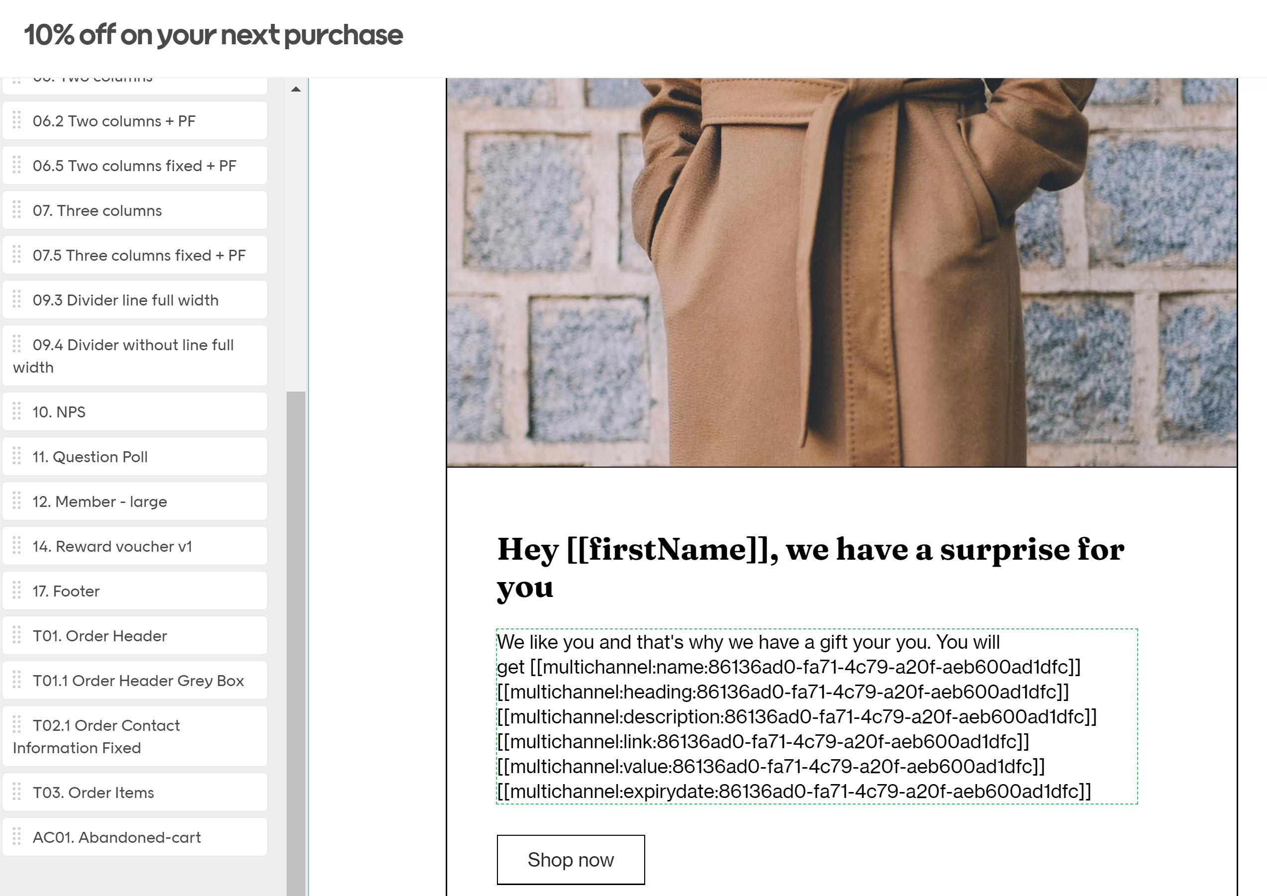 Personalised module in email editor