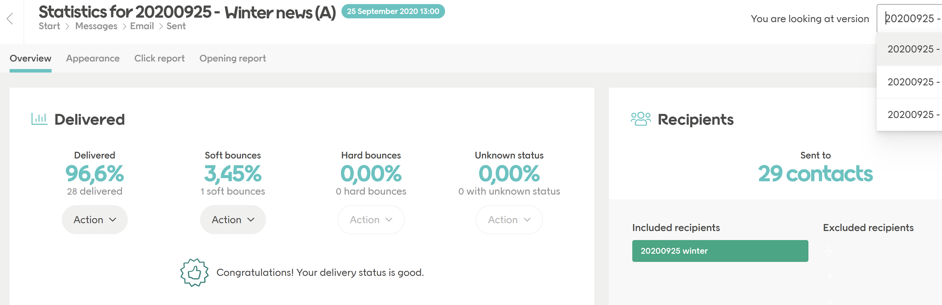 Review statistics for different versions