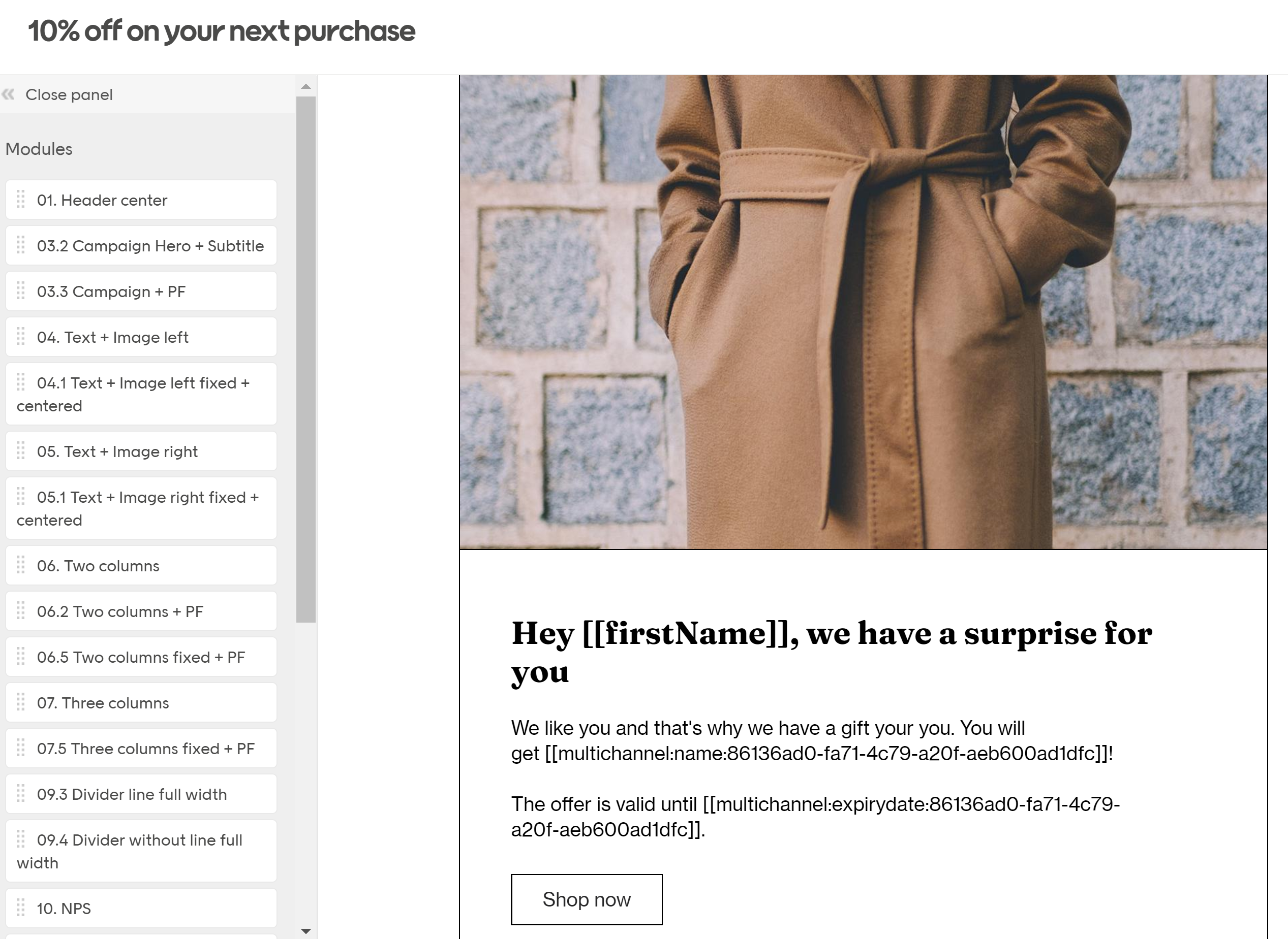 Modified personalised module in email editor