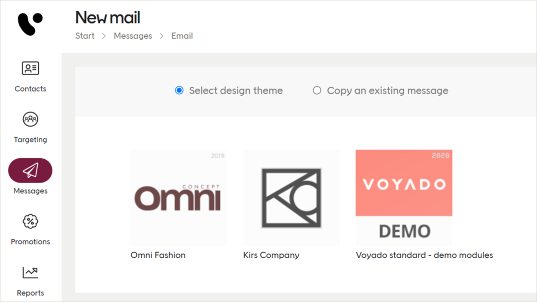 Design theme for creating a new email
