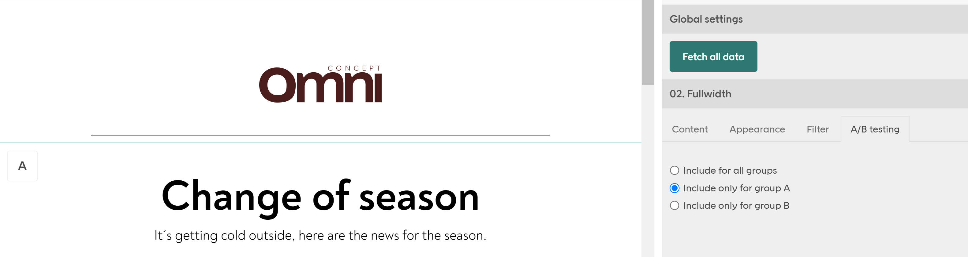 A/B testing in filters