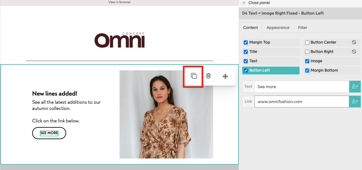 Duplicate module icon highlighted