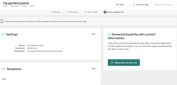 Generate Excel file with contact information