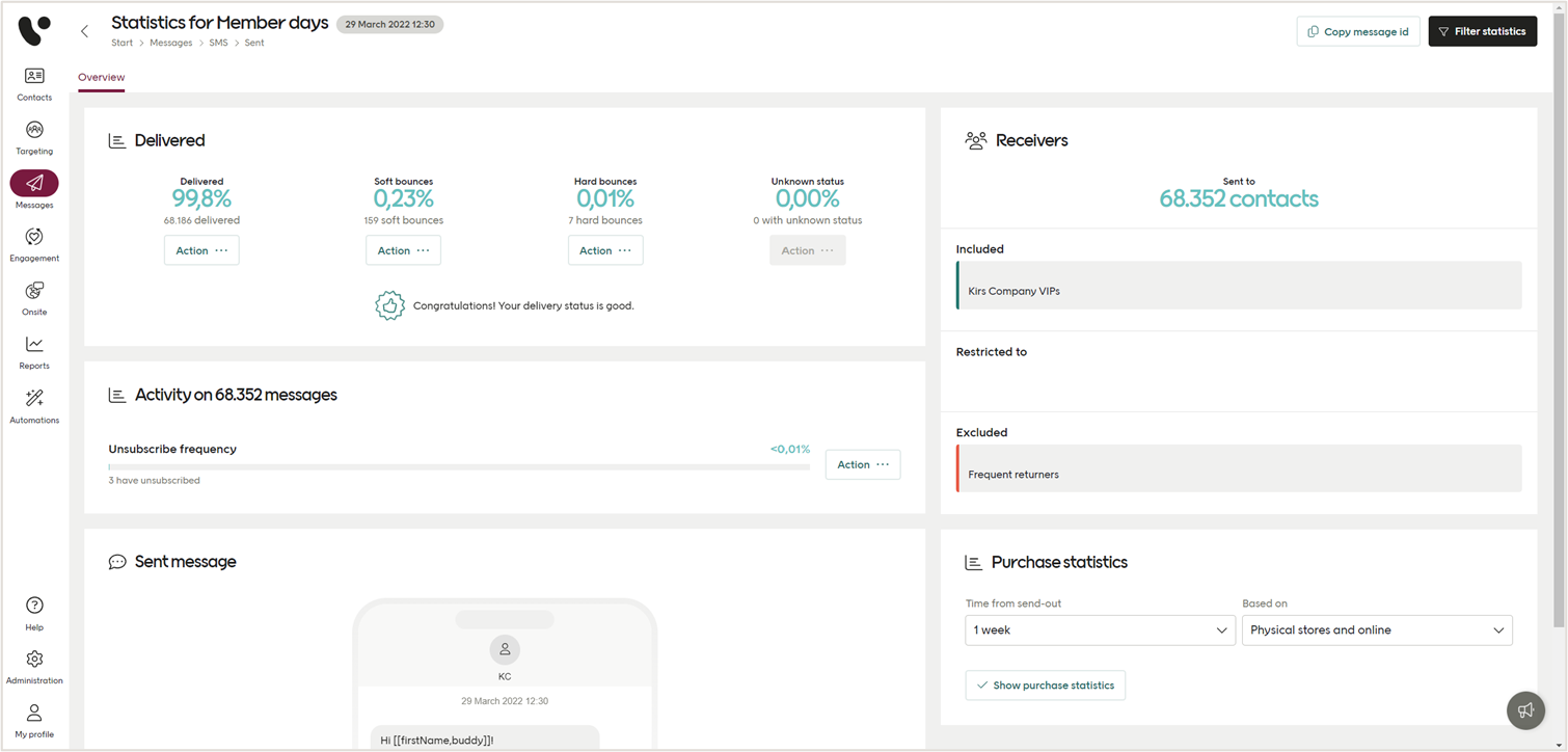 Delivery statistics overview in Engage