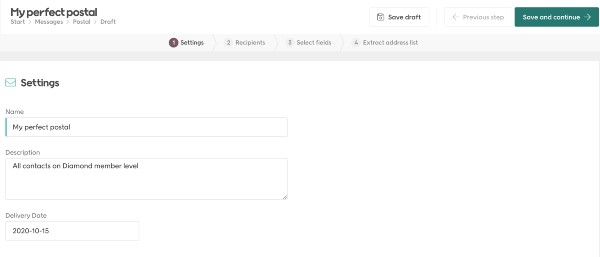 Create a postal sendout dialog