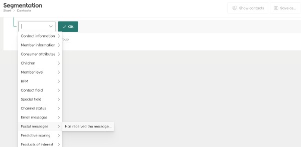 Postal recipients segmentation menu