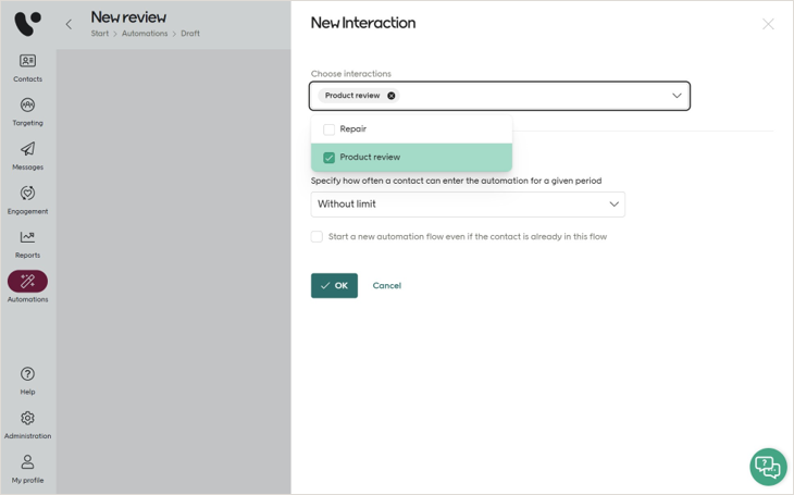 New interaction dialog