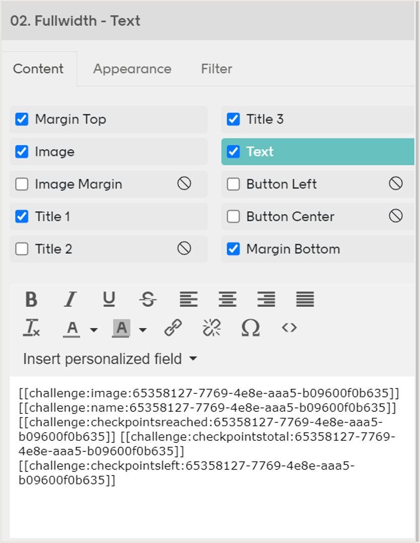 A list of challenge fields