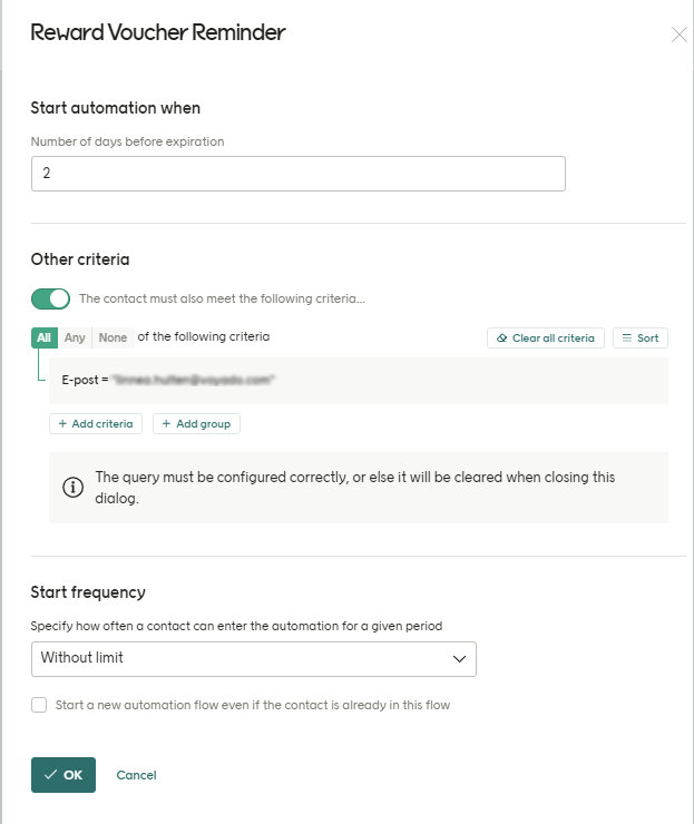 Reward Voucher Reminder trigger settings