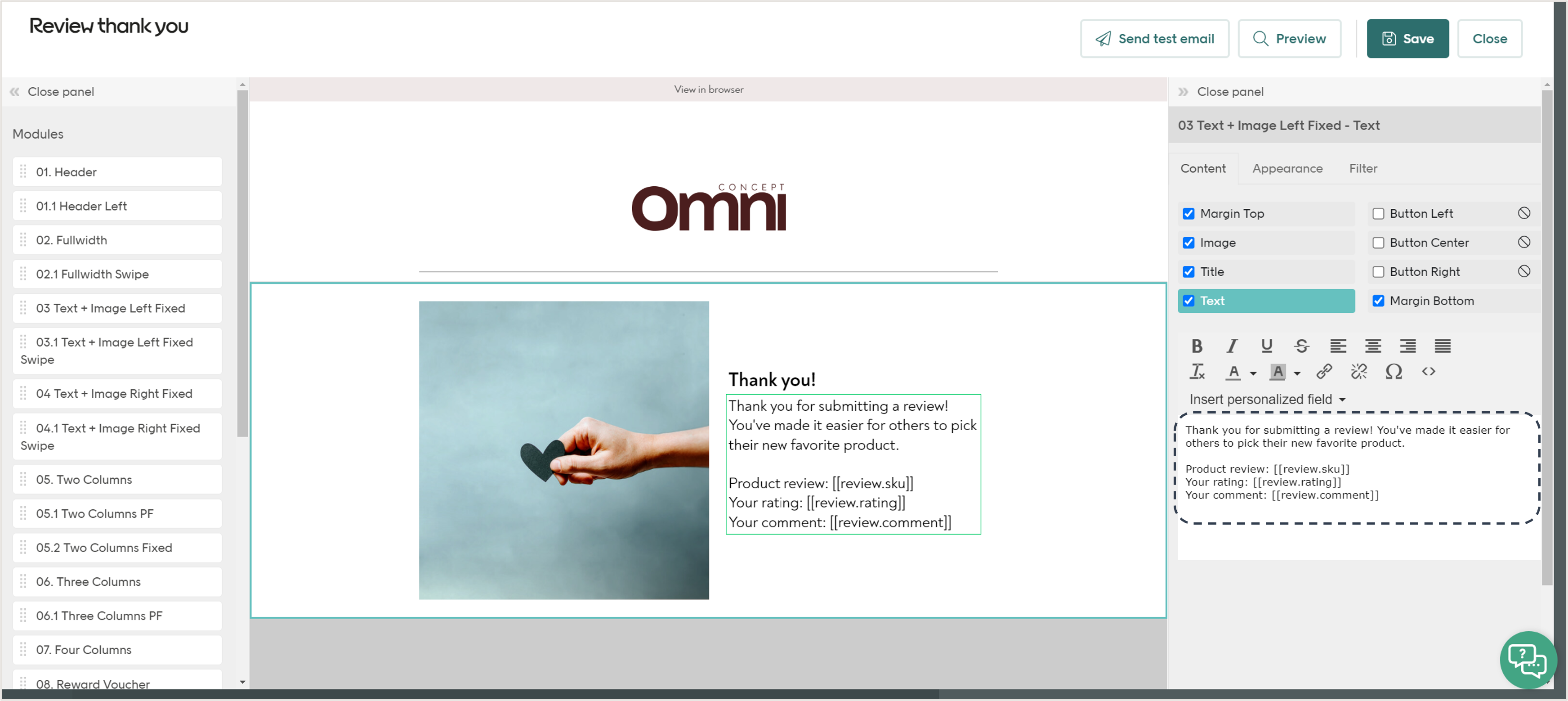Send an email with the interaction data
