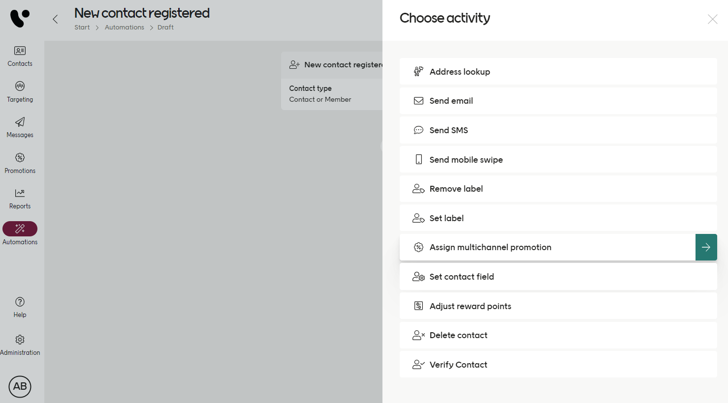 Assign multichannel promotion in an automation 