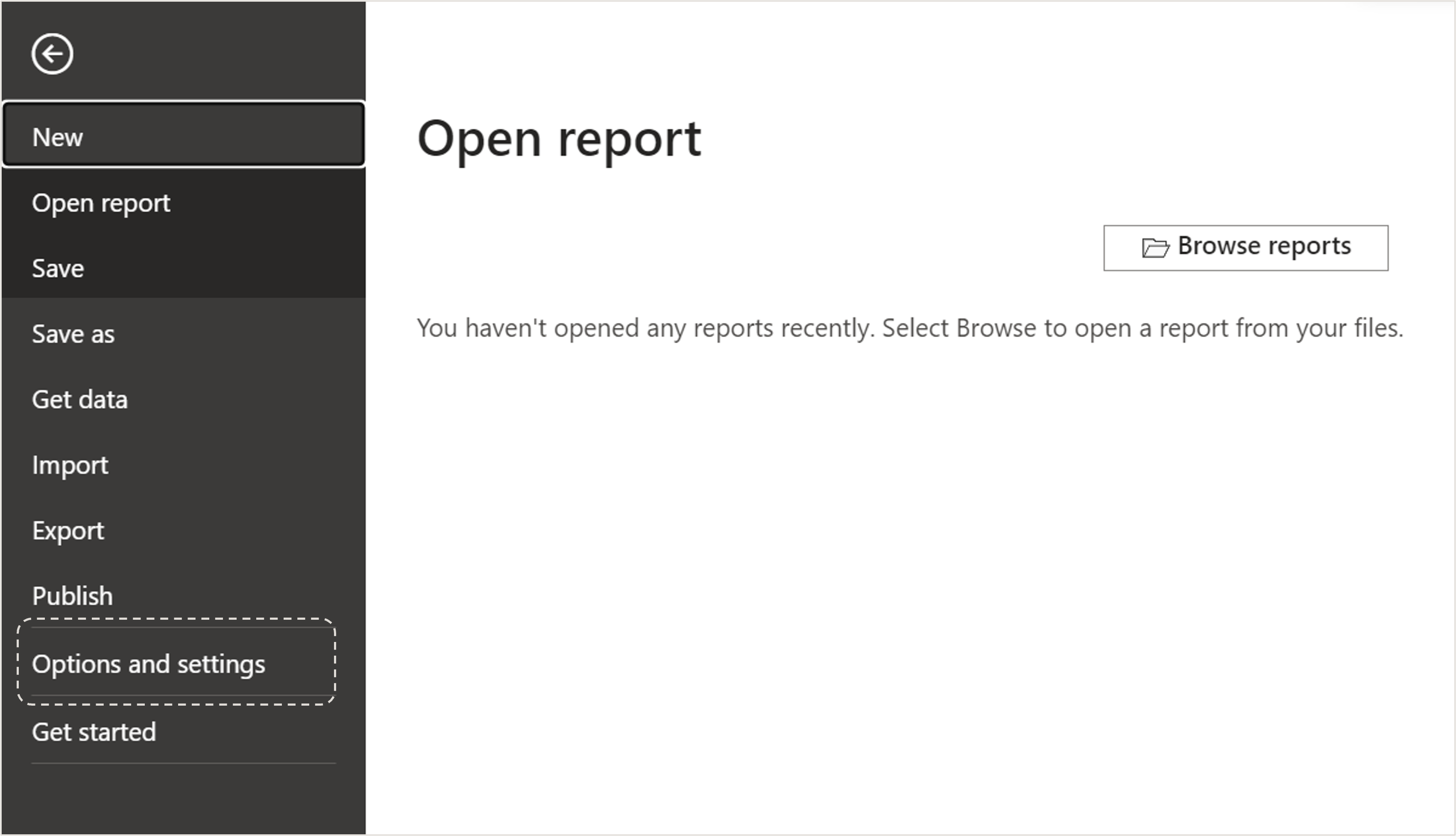 Options and settings for report