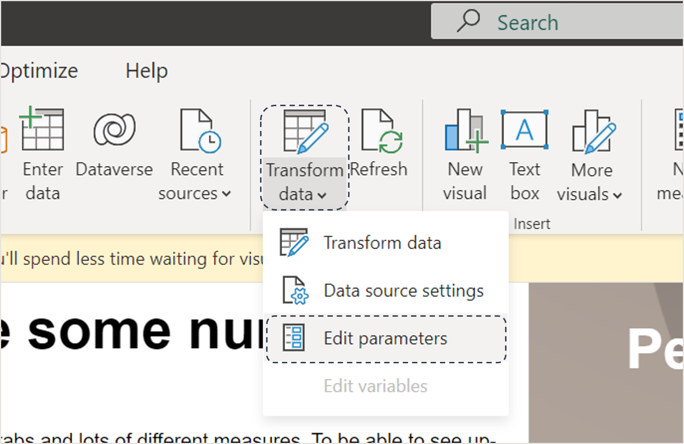 Transform data - Edit parameters