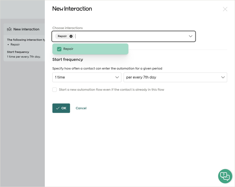 Set up the New interaction automation
