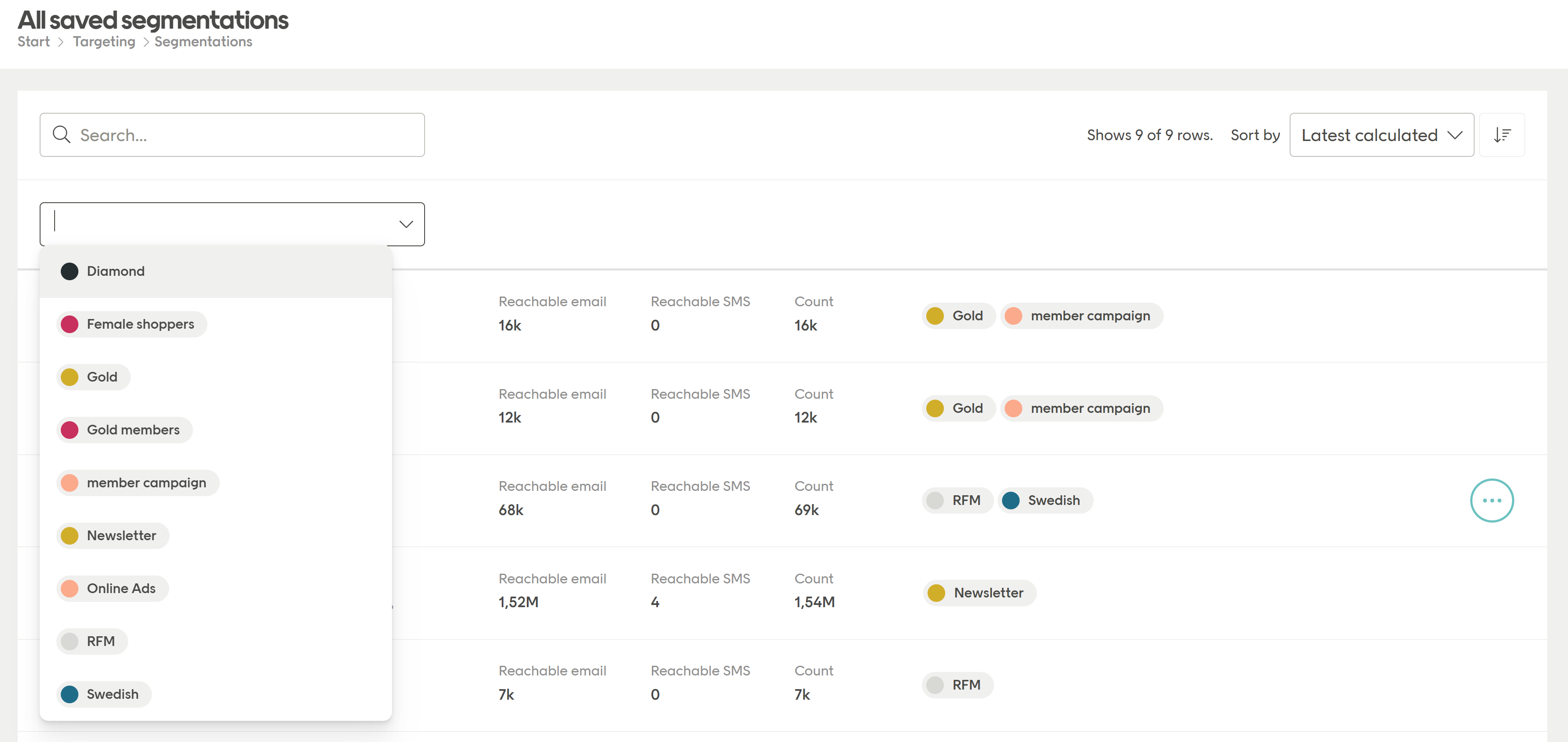Filter segmentations by tags
