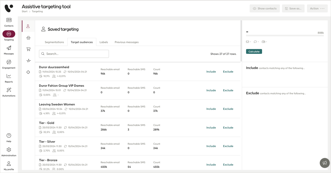 Target audiences in Assisted targeting tool