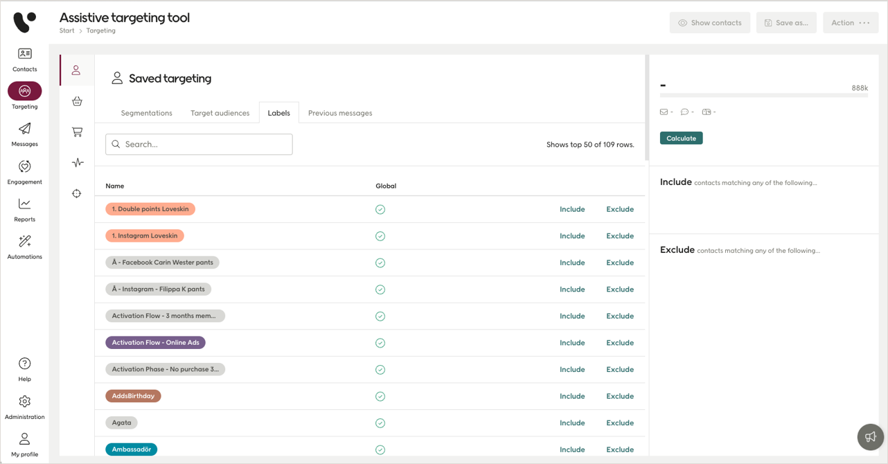 Labels for targeting