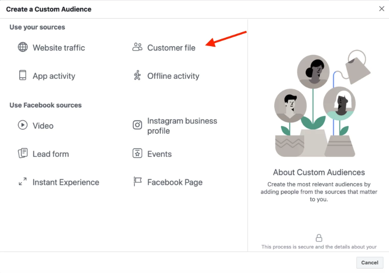 Creating a custom audience customer file highlighted