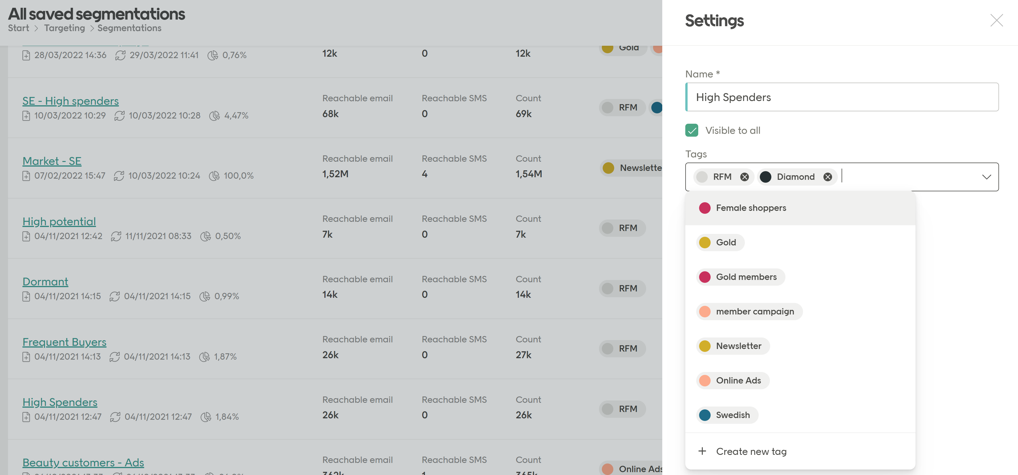 Add tags to a segmentation