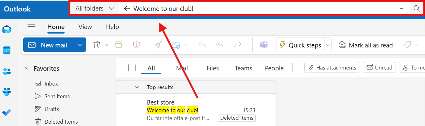 Email service example screenshot