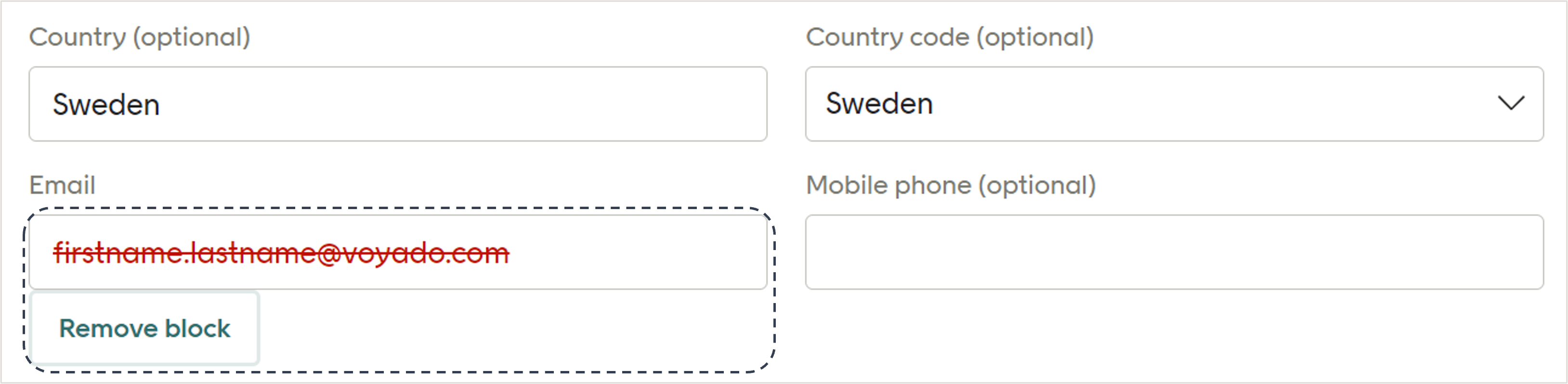 Remove block on the contact card 