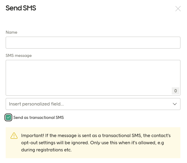 Screenshot Transactional SMS example