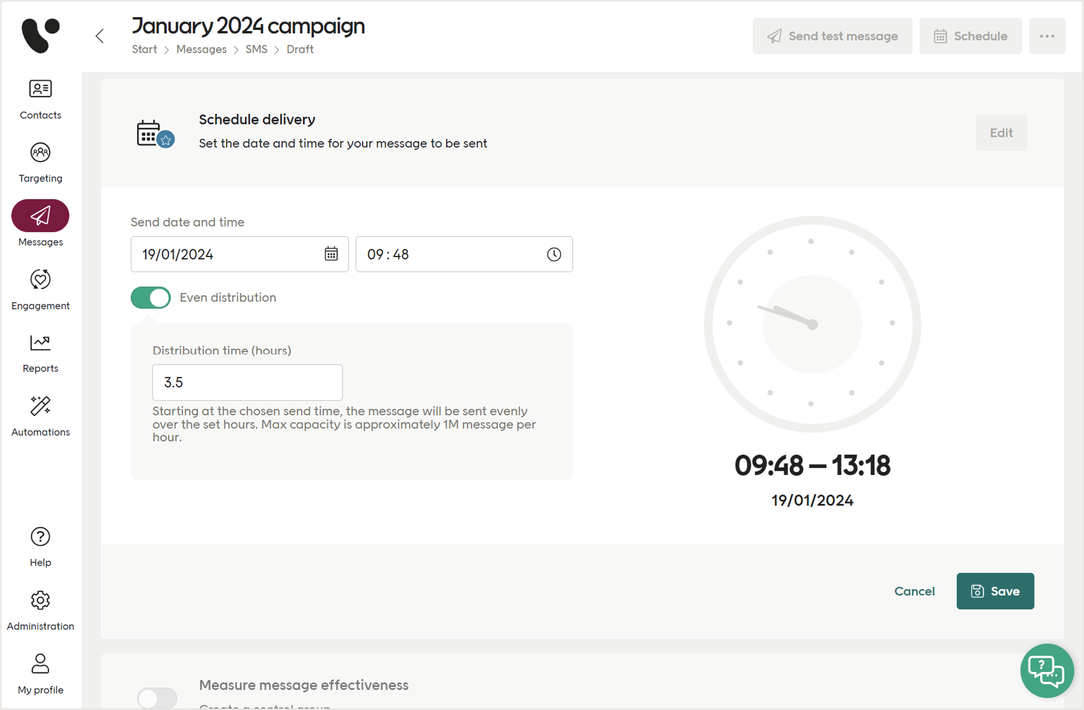 Schedule delivery for SMS