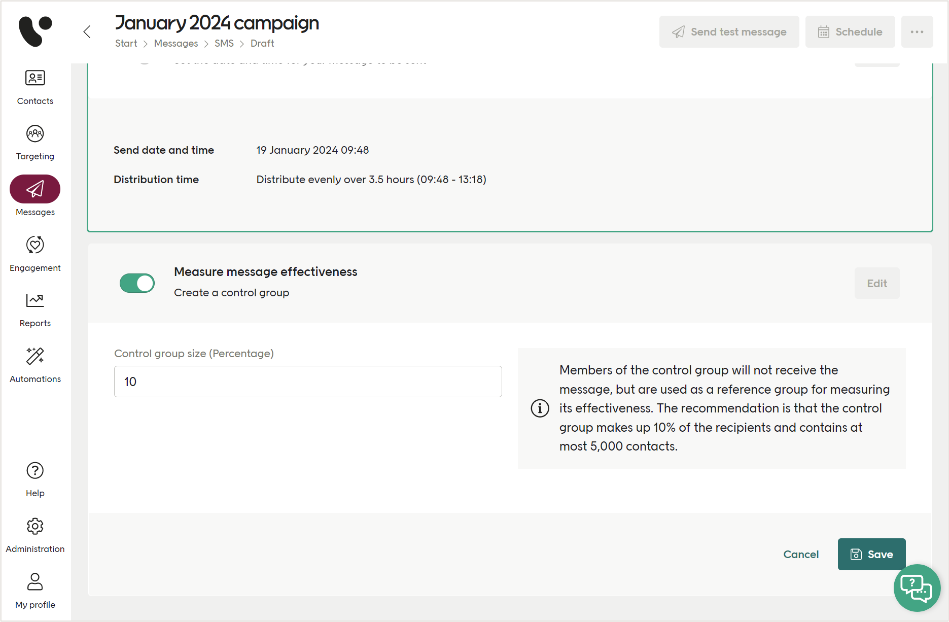 Create a control group settings