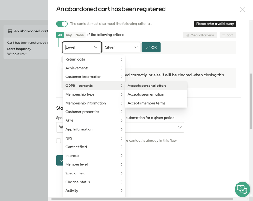 Other criteria for abandoned cart