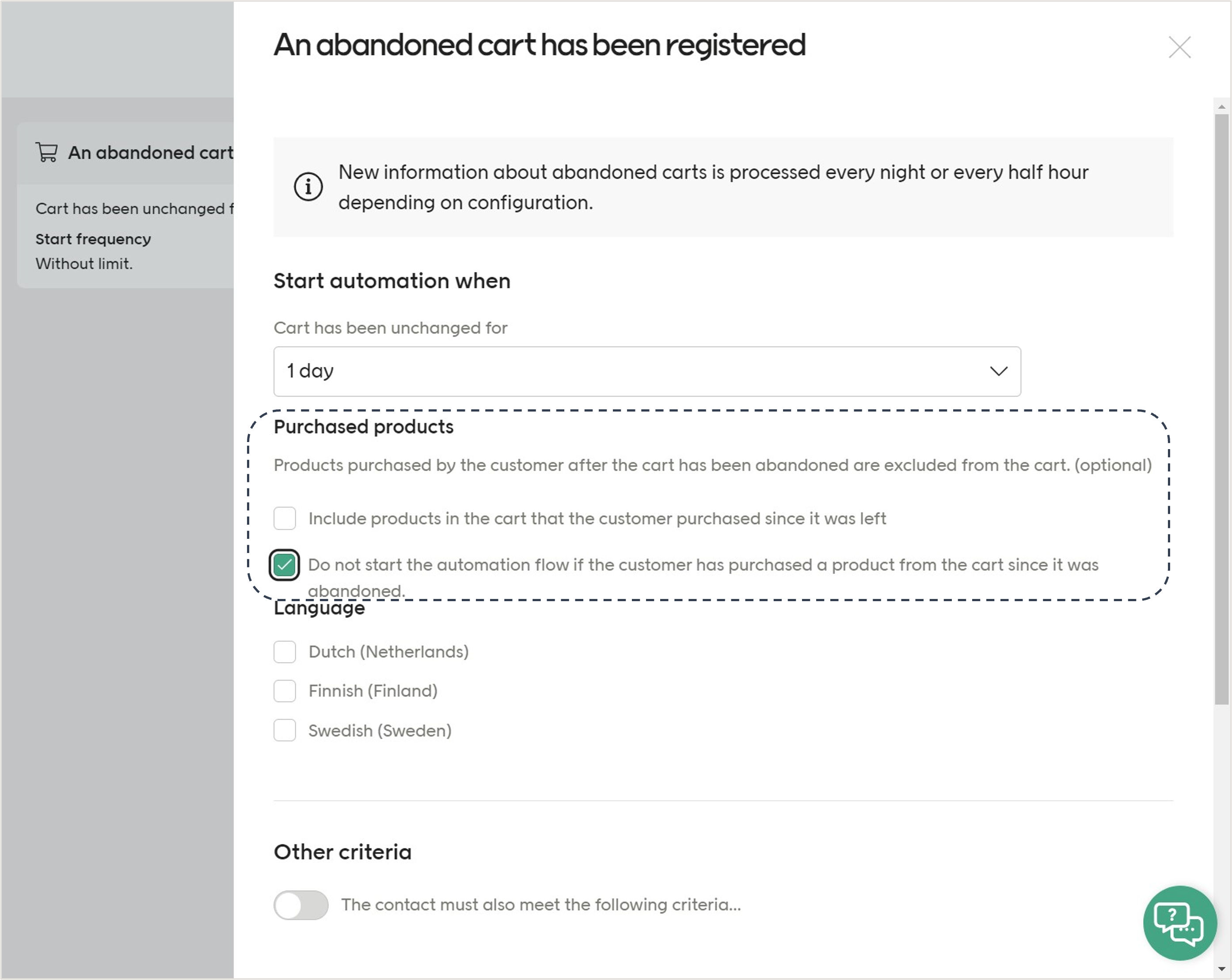 Purchased products settings 