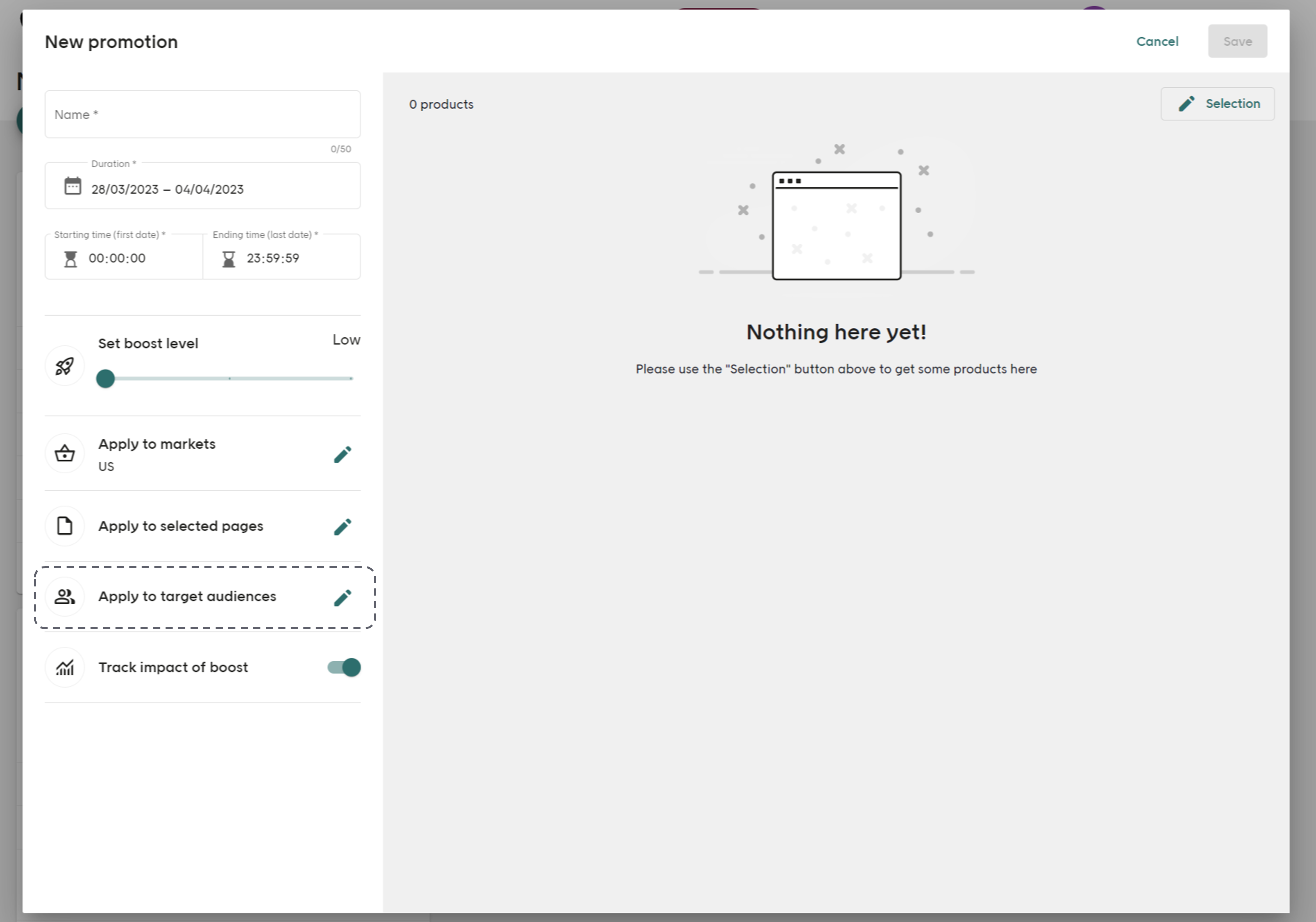 Apply to target audience view
