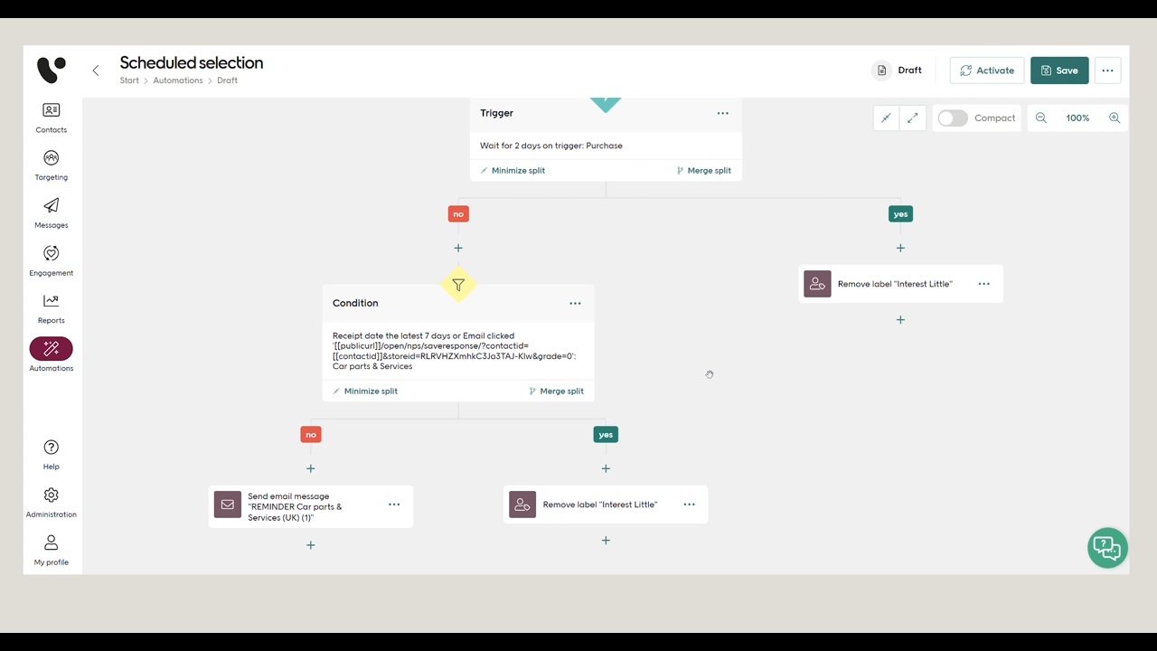 Scheduled selection in automation screenshot 
