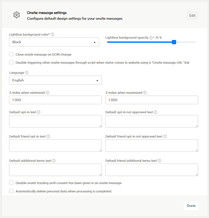 Onsite message settings