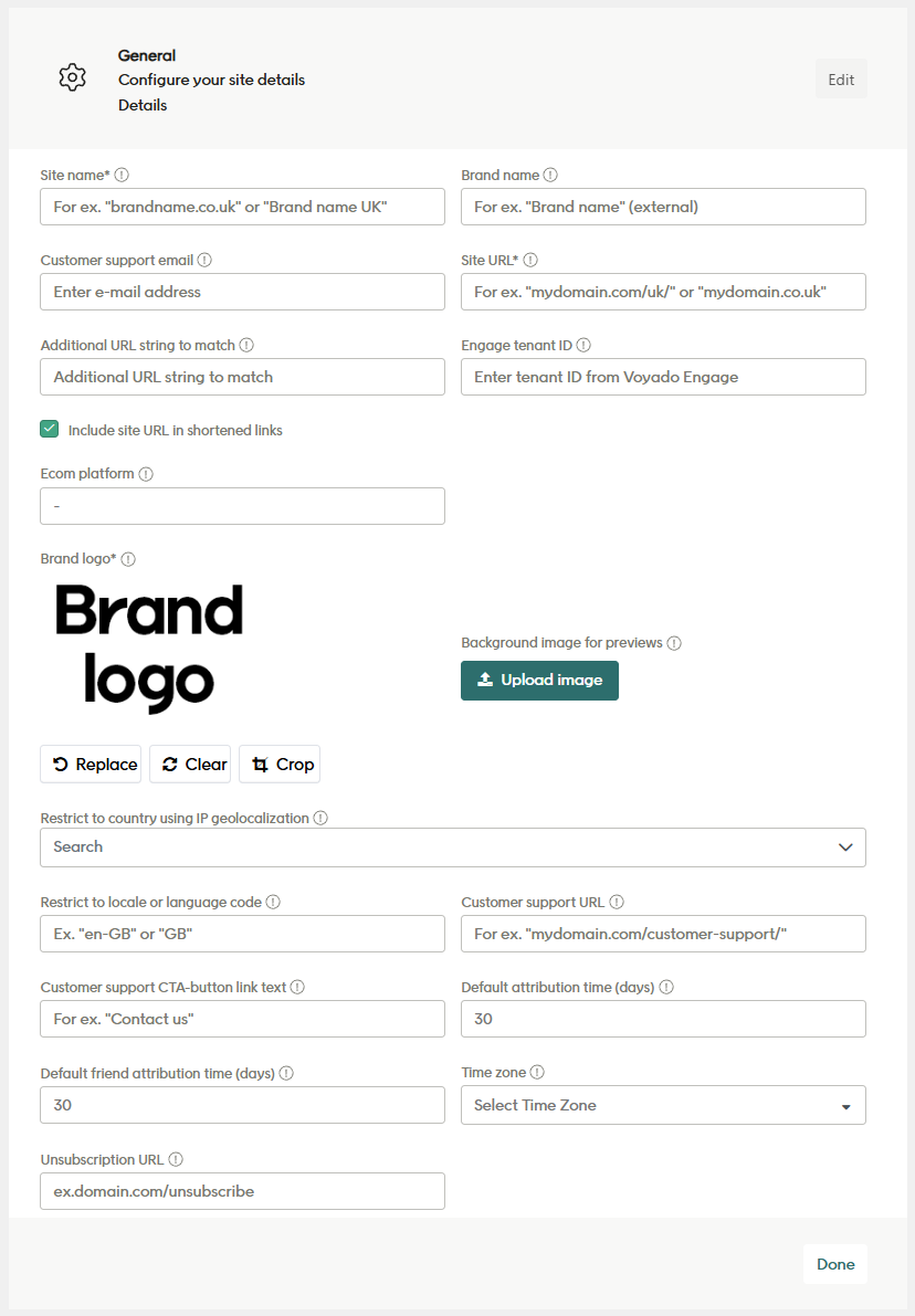 General settings list 